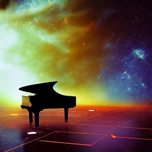 Prompt: a piano-shaped nebula, dramatic low-key lighting, details galore, extremely realistic, high octane, 10K