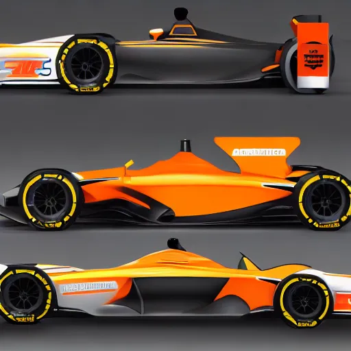 Image similar to hybrid design between McLaren MCL34 F1 car and Ford Mustang. No background, concept art style.