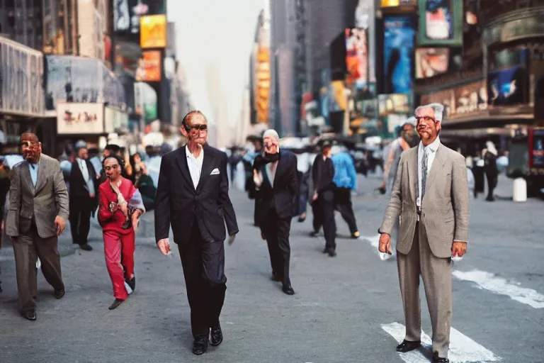 Image similar to Space men in suits without arms in bright colors walk the streets of new york, among us, natural light, sharp, detailed face, magazine, press, photo, Steve McCurry, David Lazar, Canon, Nikon, focus