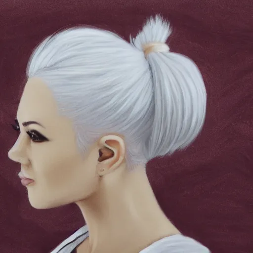 Image similar to a girl with white hair in a hairbun, by kalpiae