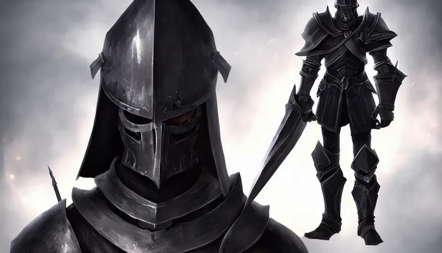 Image similar to a digital art portrait of grim dark cursed black paladin knight without helmet in style of dark souls, an old warrior with eye patch and grey beard character design, character sheet, 4 k, ultra detail, volumetric lighting, unreal engine, octane render