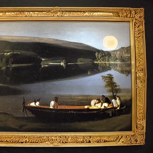 Image similar to moonlit lake by caravaggio, photorealistic,