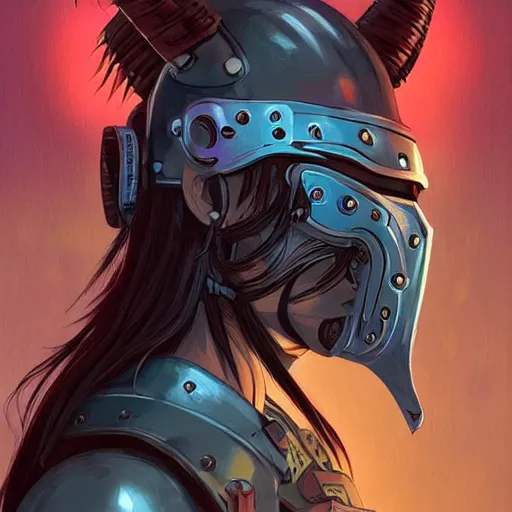 Image similar to cyberpunk viking helmet mask warrior goddess robot ninja fantasy, art gta 5 cover, official fanart behance hd artstation by jesper ejsing, by rhads, makoto shinkai and lois van baarle, ilya kuvshinov, ossdraws