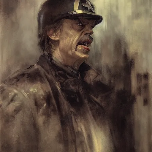 Image similar to portrait of an evil steve buscemi as captain america, by jeremy mann, anders zorn.