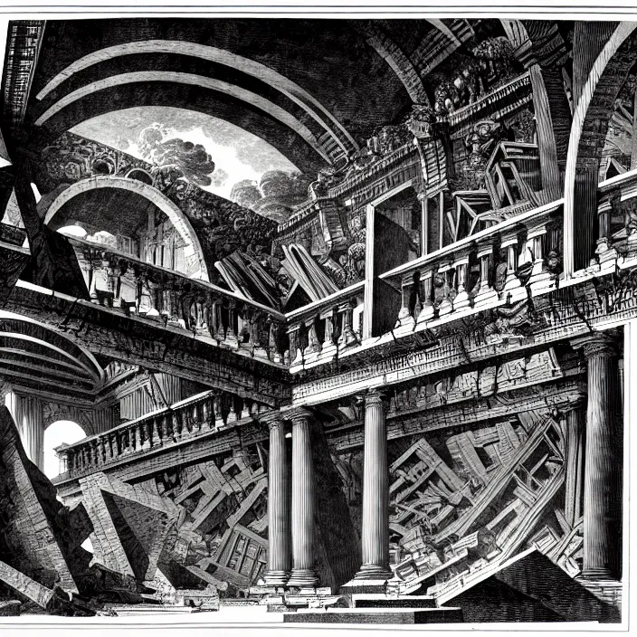 Image similar to piranesi's chamber, by piranesi and mc escher, intricate details, hd