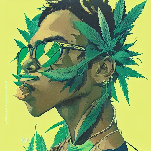 Image similar to profile picture for swae lee, marijuana organic painting, marijuana, matte, hiphop, hard edges, energetic, 3 d shapes, asymmetrical, smoke, green, highly detailed, by sachin teng