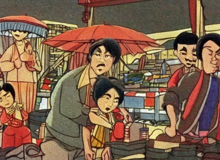 Prompt: a film still from the animation the chinese market ( 1 9 8 0 ), oscar winning animation, award winning