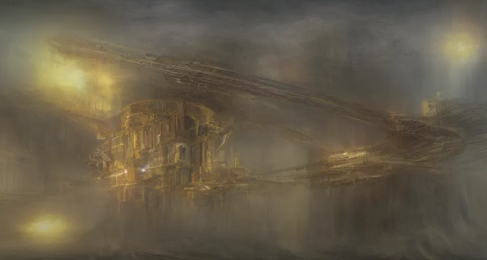 Image similar to Mech robot industrail complex. By Joseph Mallord William Turner, fractal flame, highly detailded