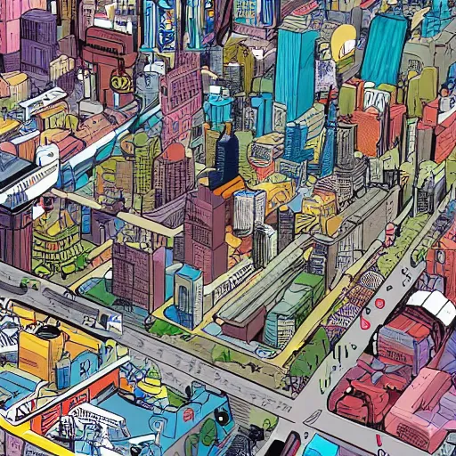 Image similar to complex furturistic city, comic book art style