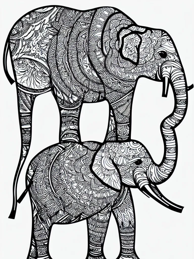 Image similar to elephant ornaments fractal ink drawing line art colouring page vector