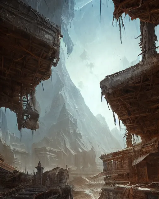 Image similar to a trading center used by the ancient tribes, considered one of the most dangerous places in the world, environment art, fantasy art, landscape art, in the style of greg rutkowski, illustration, epic, fantasy, intricate, hyper detailed, artstation, concept art, smooth, sharp focus, ray tracing