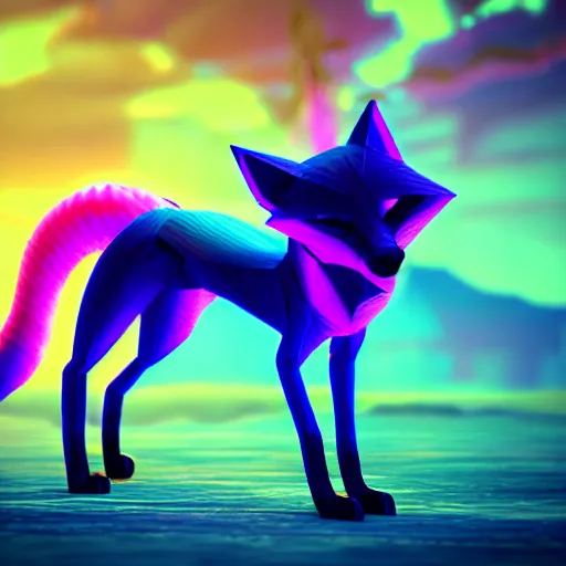 Image similar to synthwave fox, digital art, 3 d render, oktane, post - processing