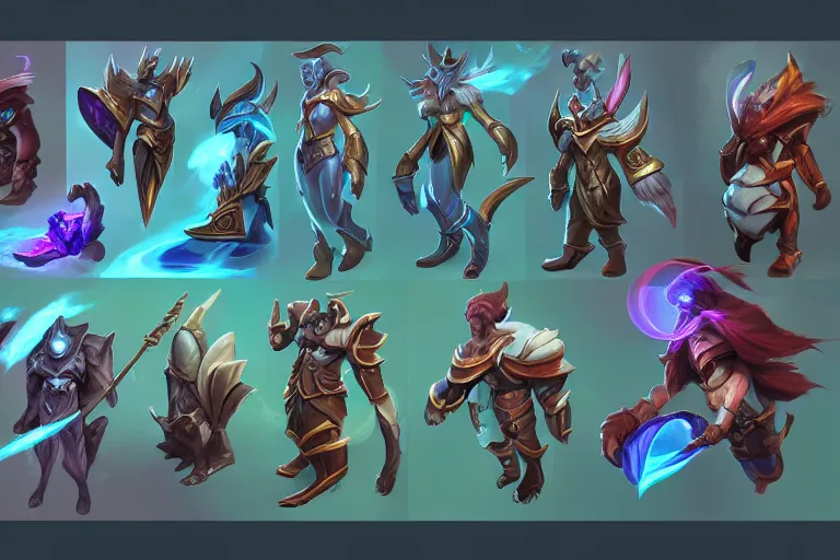 Image similar to Concept art of the new League of Legends Champion on Summoner's Rift, Isometric, Digital Painting, Painterly, Trending on Artstation, Character Reference Sheet