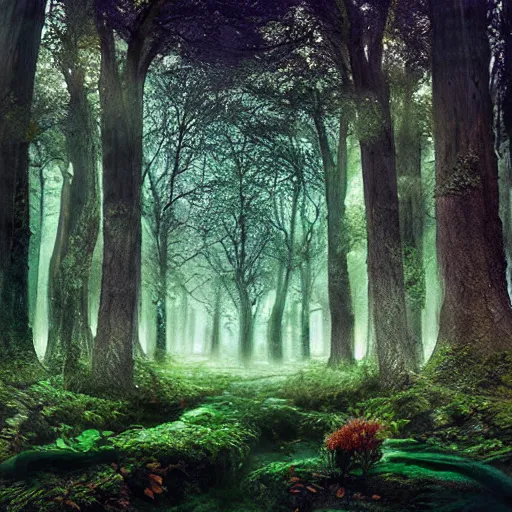 Image similar to magical forest taking over sci-fi city, digital art award-winning photography