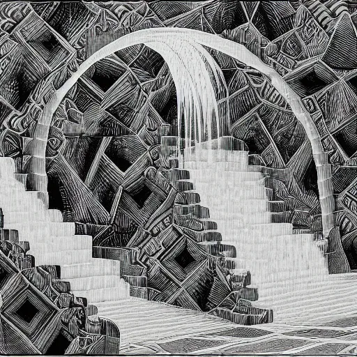 Prompt: waterfall in style of MC Escher