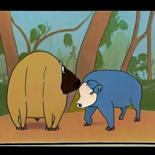 Image similar to 1 9 4 5 disney cartoon about capybaras in love