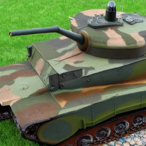 Prompt: impressive realistic wwii tank with amusement part camouflaged paint