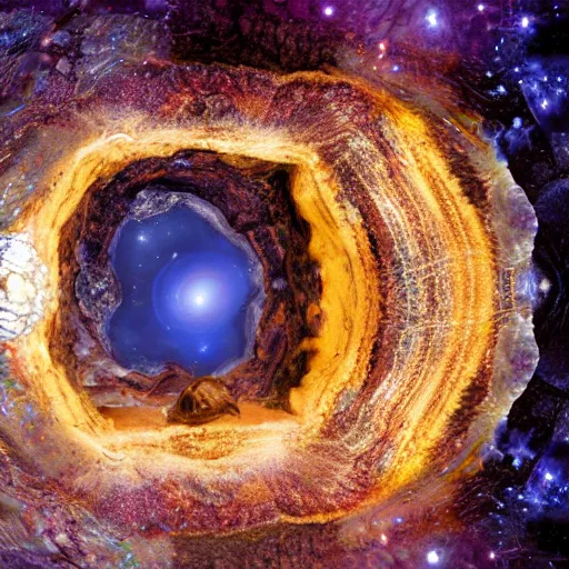 Prompt: magical portail in a geode, background space hubble photo