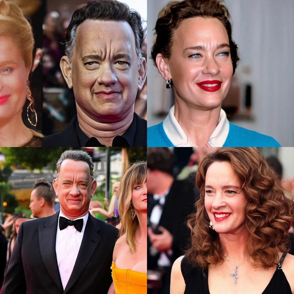 Prompt: a feminine Tom Hanks is a beautiful woman and she knows it, despite the critics