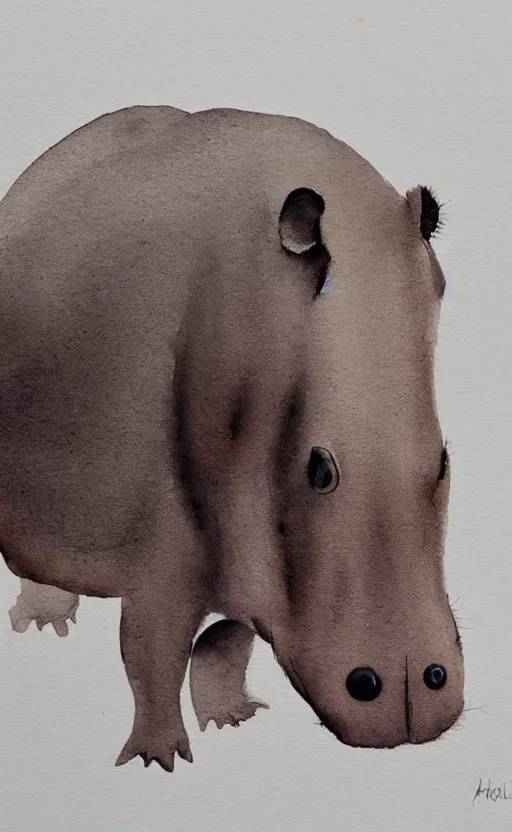 Image similar to minimalistic aquarell painting of a hippo, white background