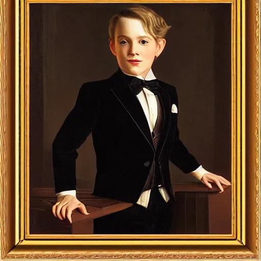 Prompt: young pale Donal Glison, dressed in formal suit, cinematic lighting, highly detailed, digital art, Renaissance painting, framed, by Leyendecker, by Rutkowsky,