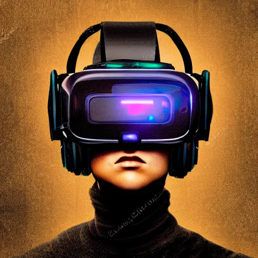 Image similar to cyberpunk bot wearing vr headset, sci - fi, portrait, illustration