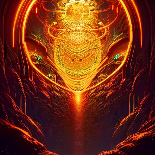 Prompt: book of genesis, glowing, fantasy, circuitry, explosion, dramatic, intricate, elegant, highly detailed, digital painting, artstation, concept art, smooth, sharp focus, illustration, art by Gustave Dore, octane render