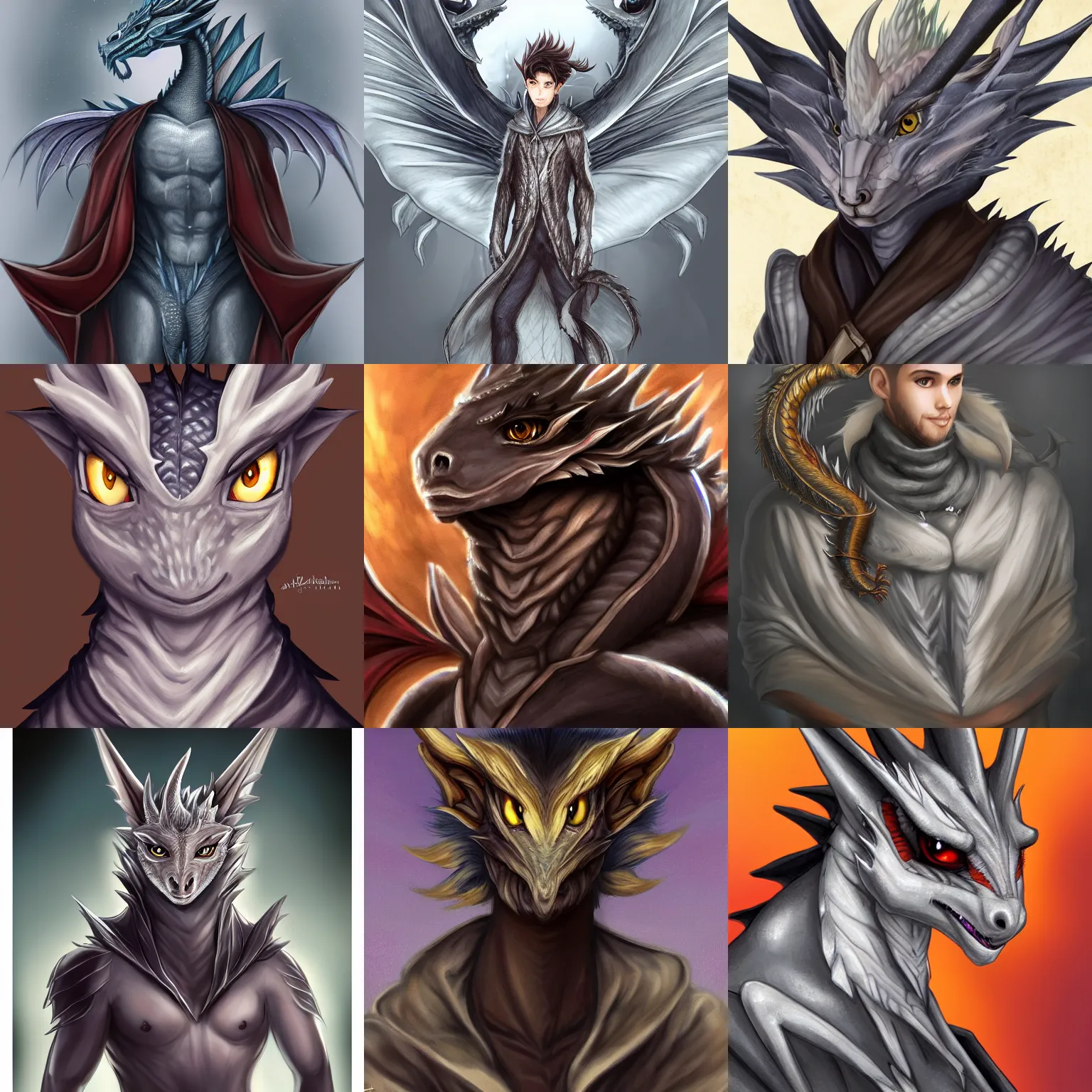 Image similar to very very beautiful half body portrait of a handsome young anthropomorphic silver dragon, soft draconic features, cute large eyes, male, wearing a luxurious silk cloak, commission on furaffinity, artstation, high quality digital art, warm colors