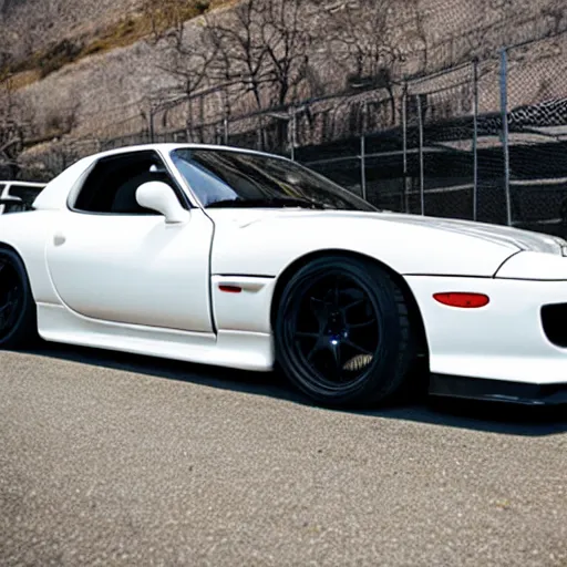 Prompt: white mazda rx 7 fd on bbs rs