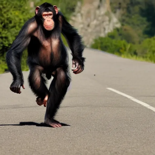 Prompt: running away from a possessed chimpanzee on a motorcycle