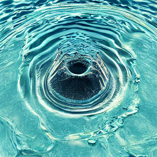 Image similar to water artwork manipulation inside the shape of a downward - facing triangle, on the ocean water, spiral, ray tracing, realistic water, focus, long shot, 8 k resolution, cinematic, water art photoshop