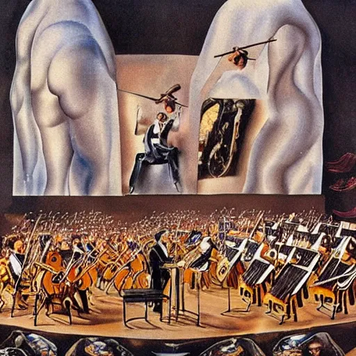 Image similar to orchestra painted by an insane dali