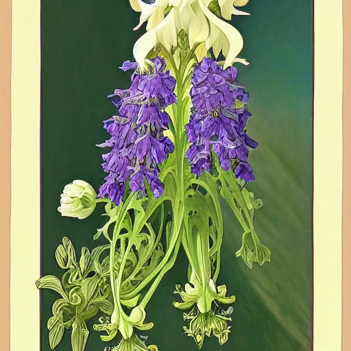 Prompt: a painting of Campanula medium, illustration, elegant, highly detailed, Artstation, by Georgia O'keeffe and alphonse mucha
