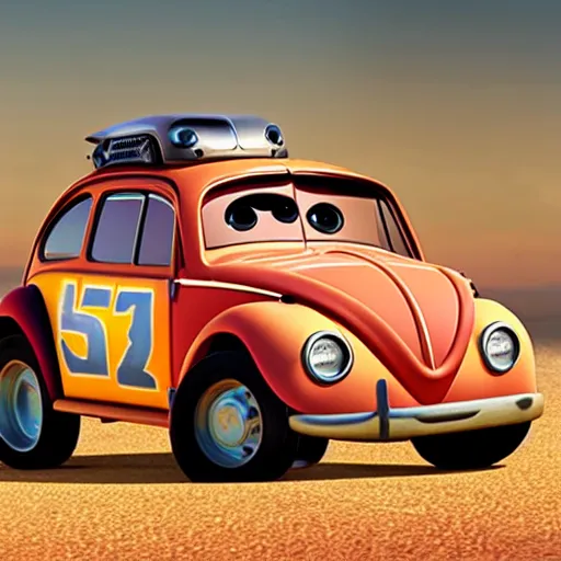 Prompt: mater from pixar cars is a volkswagen beetle