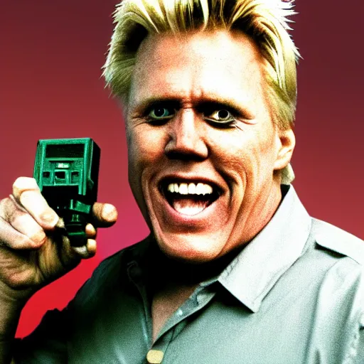 Image similar to gary busey as doomguy, cctv footage