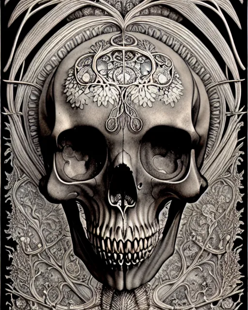 Image similar to art forms of nature by ernst haeckel, memento mori by arthur rackham, ornate antique porcelain beautiful skull mask, ultrasharp, photorealistic, hyperdetailed, octane render, polished, art nouveau, neo - gothic, gothic, intricate ornamental organic filigree, art nouveau botanicals, art forms of nature by ernst haeckel, horizontal symmetry, symbolist, visionary