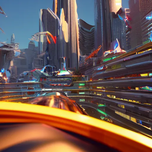 Image similar to cityscape from wipeout playstation ultra detailed 4 k unreal engine artstation