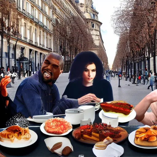 Image similar to people in paris eating kanye west, realistic, 4 k, hdr.