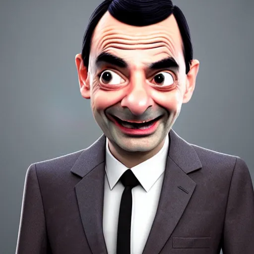 Image similar to Mr Bean in a 3D Animated Mr Bean film animated by Illumination, portrait, photograph, realistic, hyperrealistic, highly detailed, very detailed, extremely detailed, detailed, digital art, trending on artstation