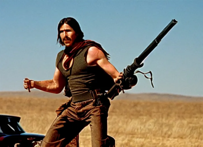 Image similar to film still of Christian Bale as Max in Mad Max 1979