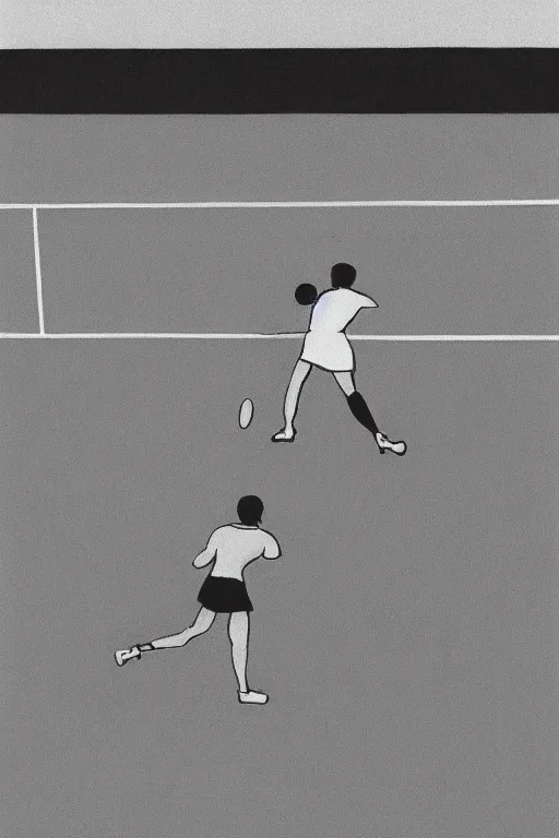 Image similar to an illustration of a tennis match by Edward Hopper. Screen Printed. Paper texture