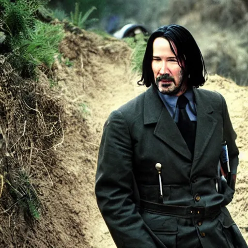 Image similar to Keanu Reeves in a World War 1 trench