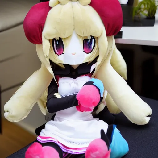 Image similar to cute fumo plush of a girl who can bend time, kemono girl