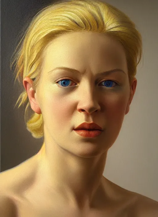 Image similar to detailed portrait of a woman with blond hair, painting by ansell, mary jane, still life, photorealism