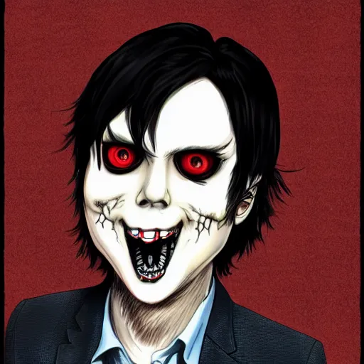 Image similar to Gerard way in the style of Junji Ito