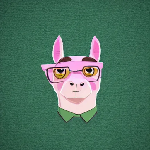 Image similar to logo of a pink alpaca in a suit in the style of zootopia, pixar, digital art, trending on artstation, award - winning