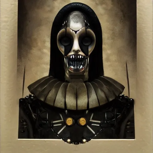 Prompt: symmetrical semi - realistic modern art deco mysterious creepy portrait of automaton fearful in the style of michael hussar highly detailed sharp focus