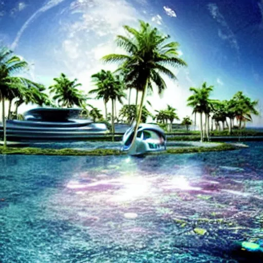 Prompt: futuristic paradise, real life picture, futuristic