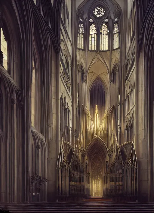 Image similar to pipe organ in a gothic cathedral witching hour, cinematic, heavenly, volumetric light highly detailed, digital painting, artstation, concept art, smooth, sharp focus, epic illustration, unreal engine 5, 8 k illustration by bouguereau and greg rutkowski and edgar maxence