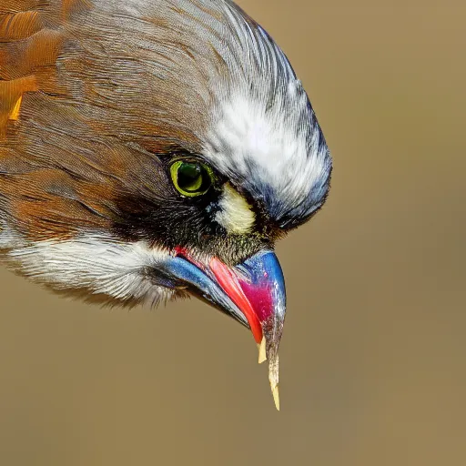 Image similar to birb eating food, XF IQ4, 150MP, 50mm, f/1.4, ISO 200, 1/160s, natural light, Adobe Photoshop, Adobe Lightroom, DxO Photolab, polarizing filter, Sense of Depth, AI enhanced, HDR